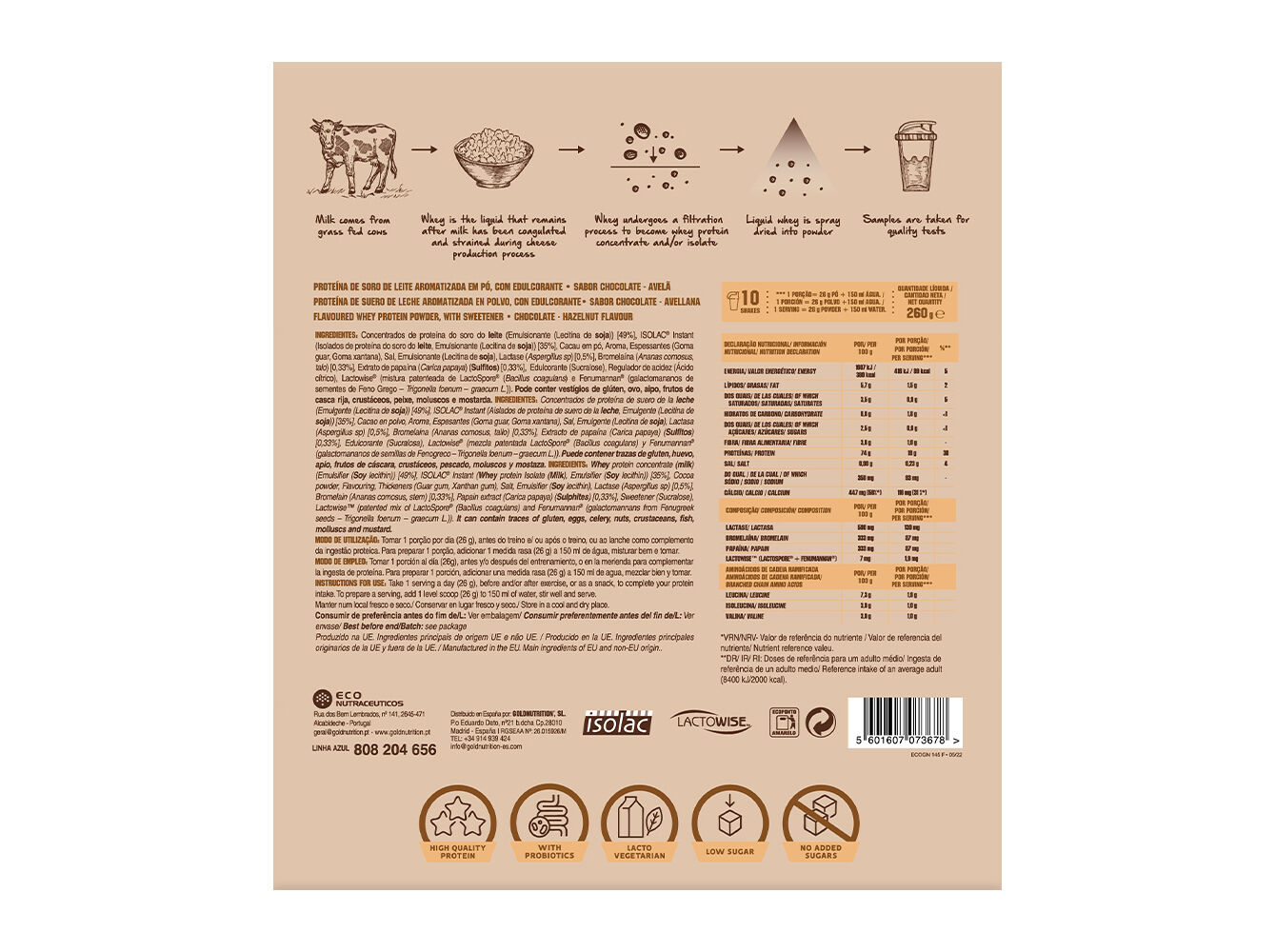 PROTE&Iacute;NA GOLDNUTRITION TOTAL WHEY CHOCOLATE AVEL&Atilde; 260G image number 1