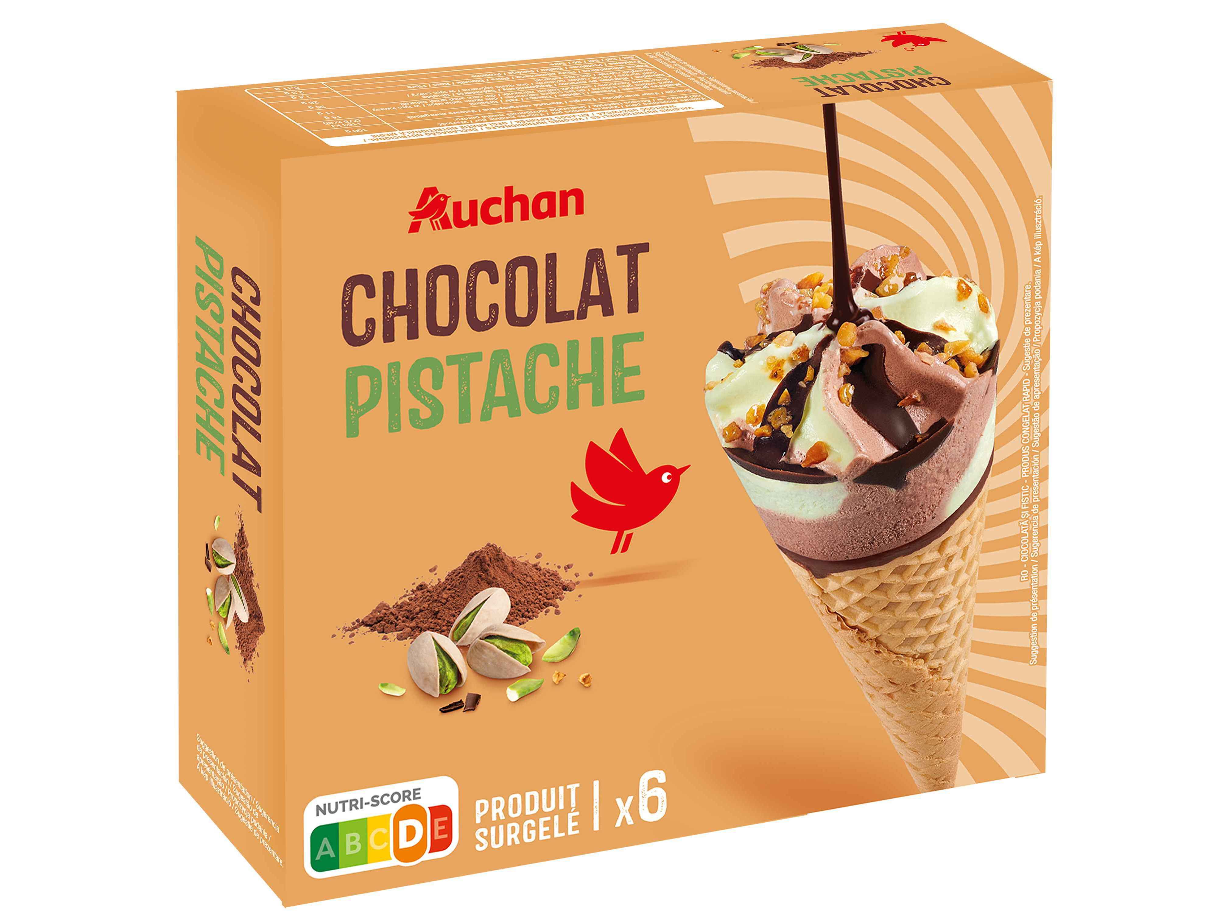 GELADO CONE AUCHAN CHOCOLATE PISTACHIO 6X120ML image number 1