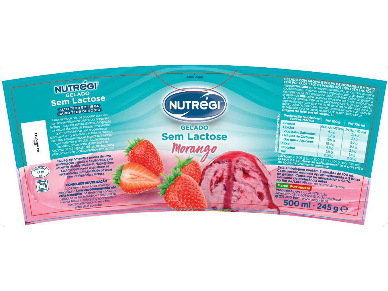 GELADO S/LACTOSE NUTR&Eacute;GI MORANGO 500 ML image number 1