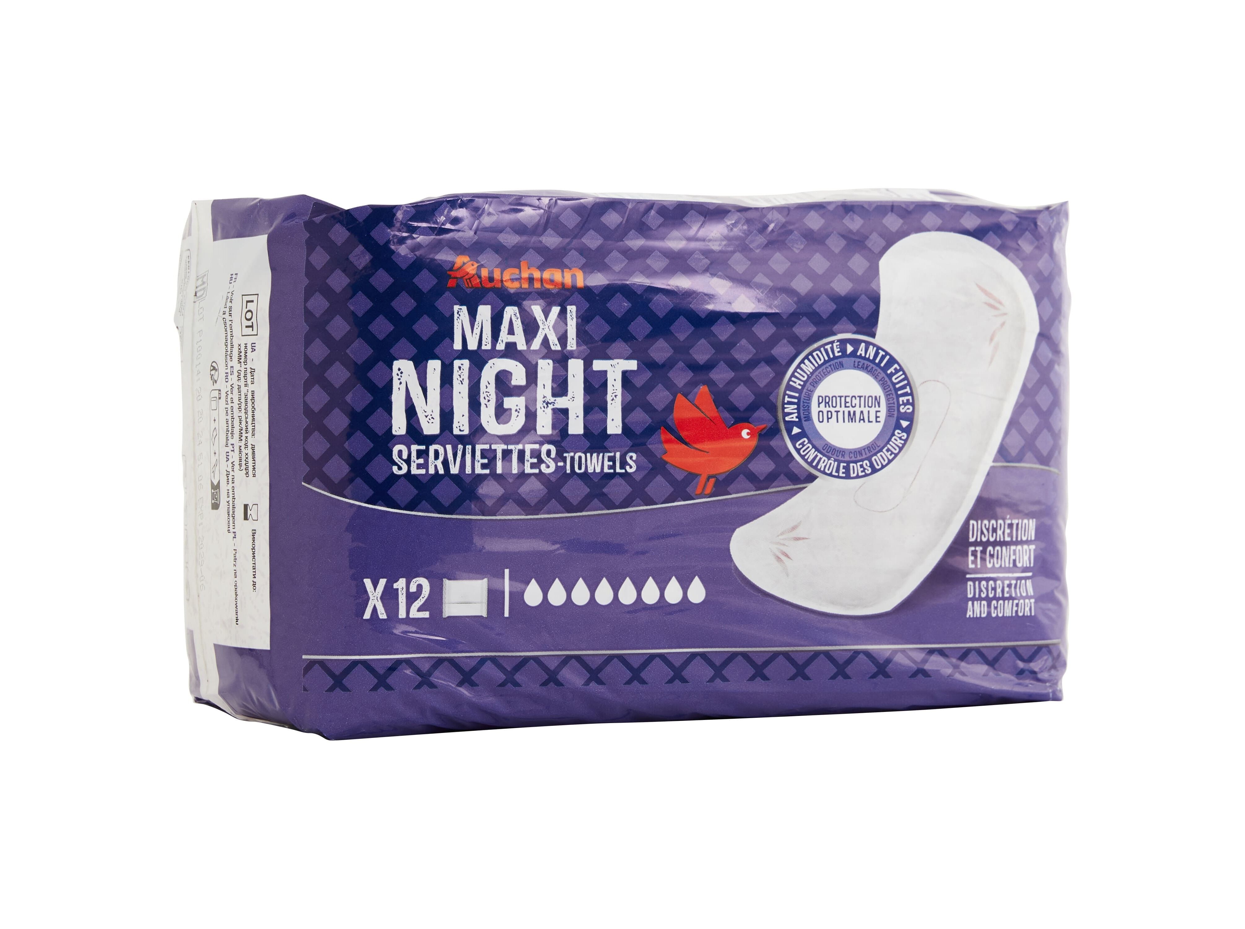 PENSOS INCONTIN&Ecirc;NCIA AUCHAN MAXI NOITE C/BOLSA 12UN image number 1