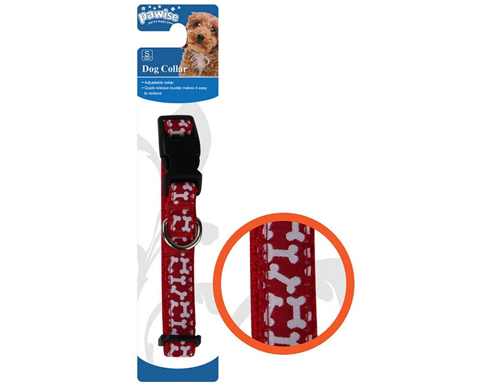 COLEIRA PARA C&Atilde;O PAWISE OSSOS VERMELHO TAMANHO S 25-35CM/15MM