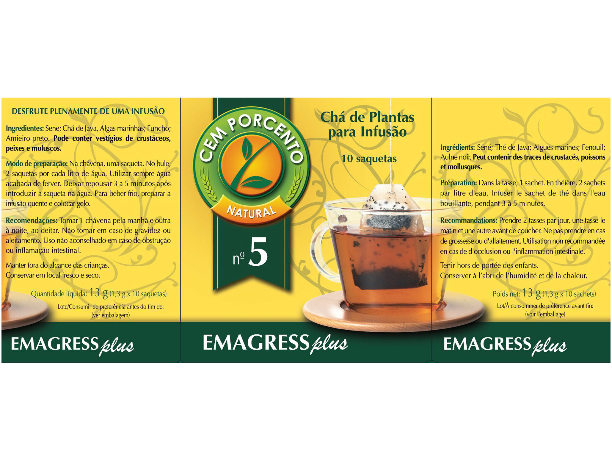 CH&Aacute; CEM PORCENTO N&ordm;5 EMAGRESS PLUS 10 SAQUETAS image number 1