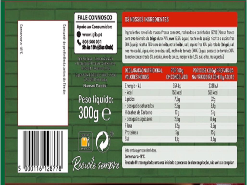 RAVIOLI IGLO RICOTTA ESPINAFRES 300G image number 1