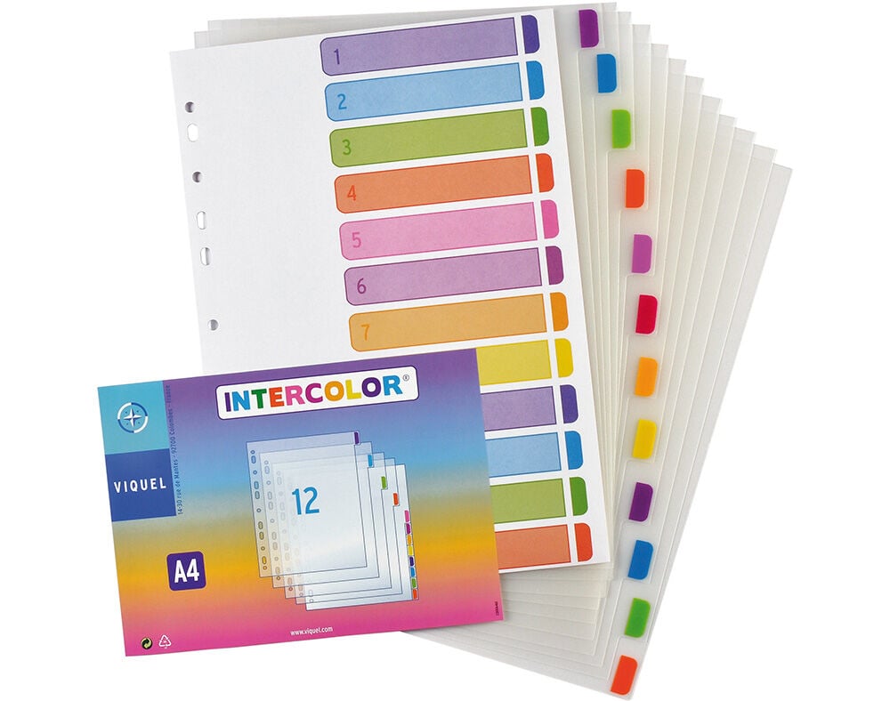 SEPARADORES A4 INTERCOLOR VIQUEL POLIPROPILENO 12 POSI&Ccedil;&Otilde;ES