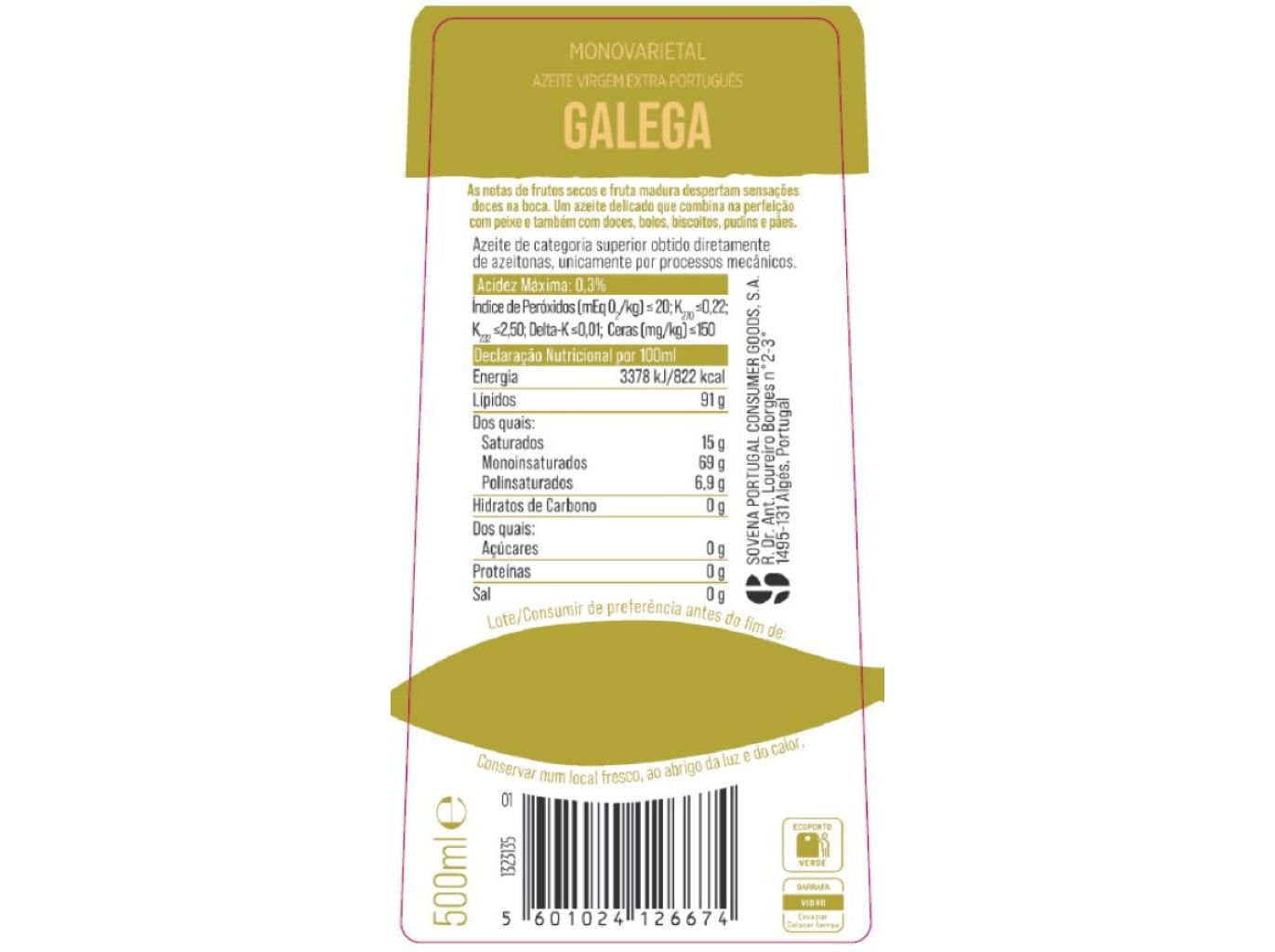 AZEITE VIRGEM EXTRA OLIVEIRA DA SERRA GALEGA 500ML image number 1