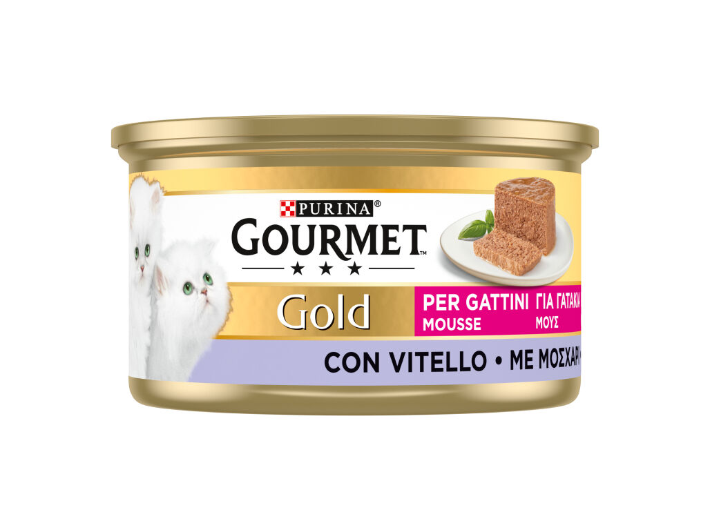 COMIDA H&Uacute;MIDA PARA GATO J&Uacute;NIOR GOURMET GOLD MOUSSE COM VITELA 85G