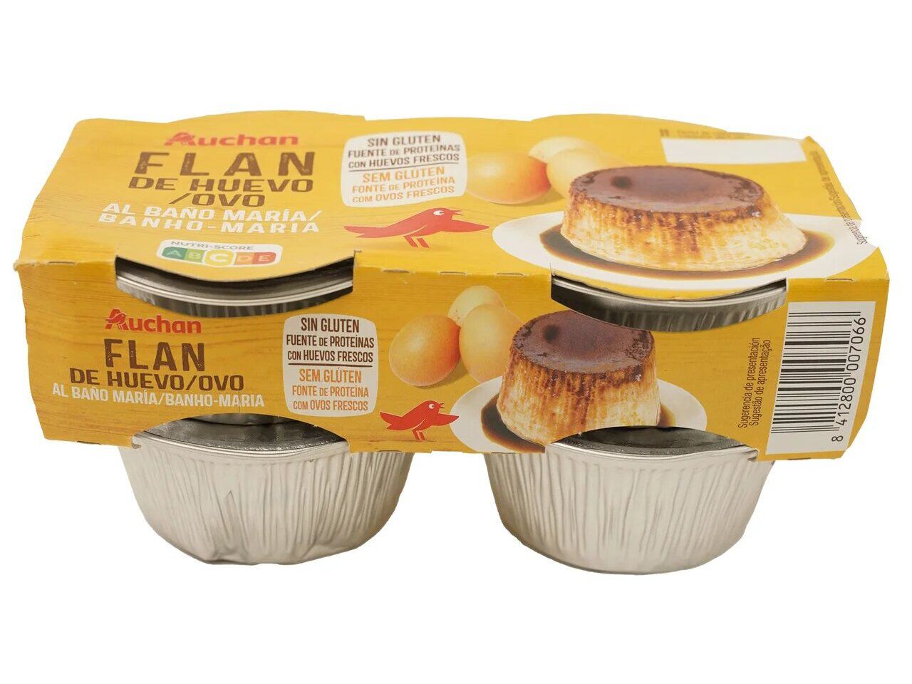 PUDIM FLAN DE OVO AUCHAN EM BANHO-MARIA SEM GL&Uacute;TEN 4X100G image number 0