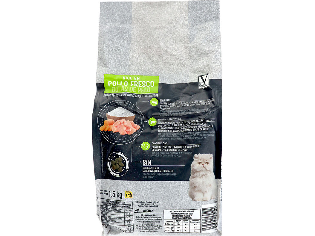RA&Ccedil;&Atilde;O PARA GATO AUCHAN EXPERT BOLA PELO RICO EM FRANGO FRESCO 1.5KG image number 1