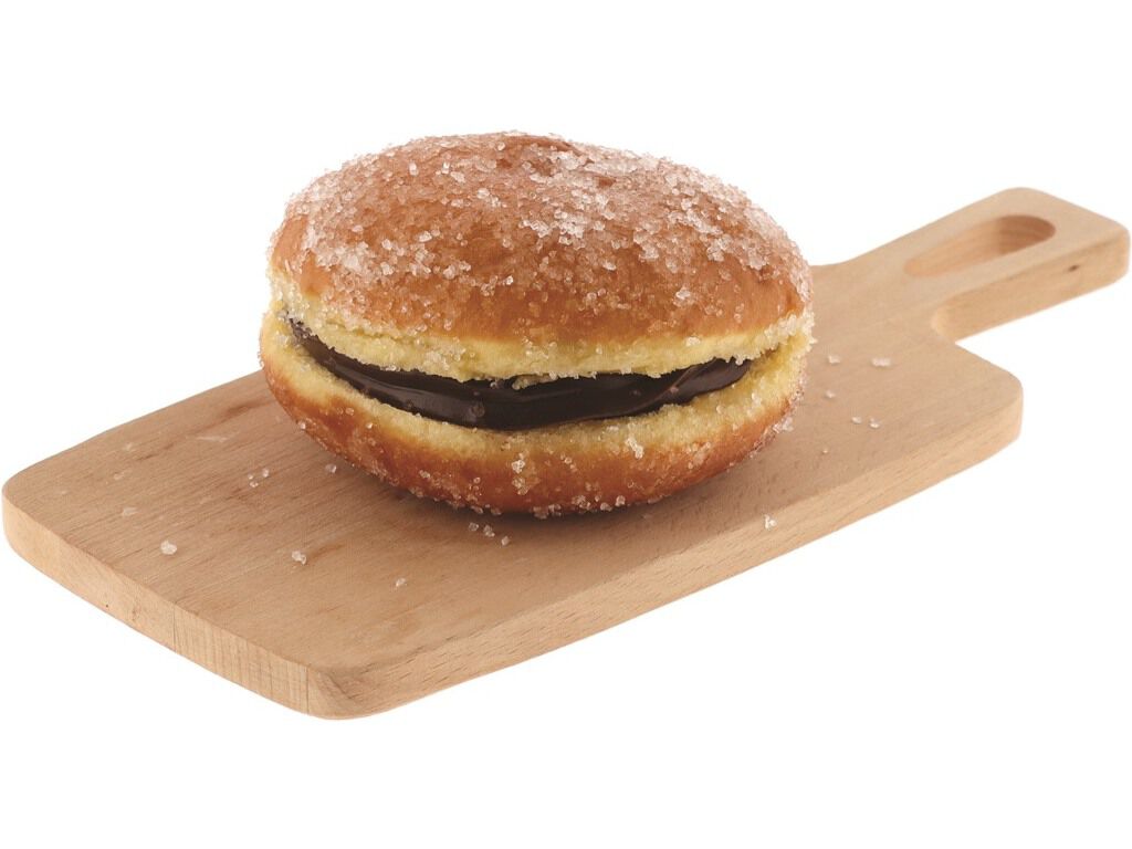 BOLA DE BERLIM COM CHOCOLATE DE AVEL&Atilde; UN
