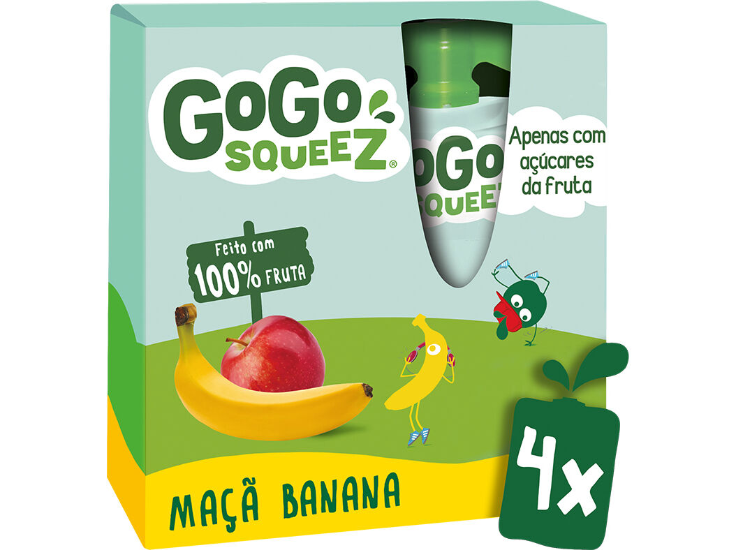 SAQUETAS FRUTA GO GO SQUEEZ BANANA E MA&Ccedil;&Atilde; 4X90G