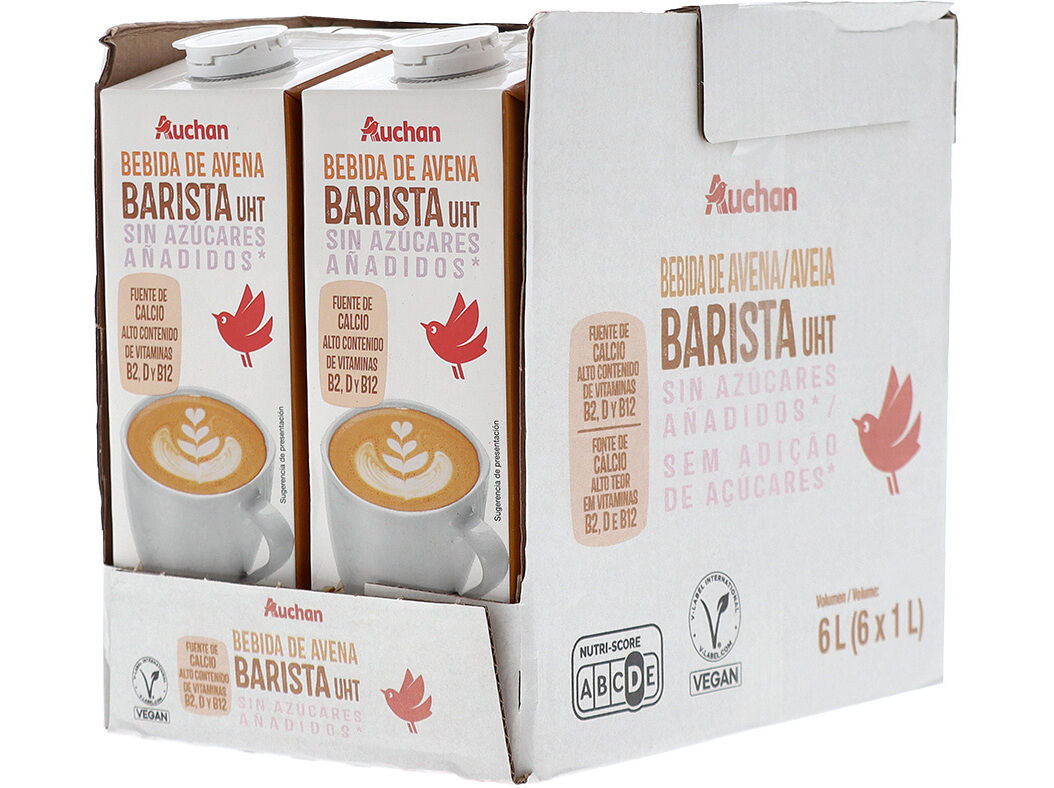 BEBIDA AVEIA UHT AUCHAN BARISTA SEM ADI&Ccedil;&Atilde;O DE A&Ccedil;&Uacute;CARES 6X1L image number 1