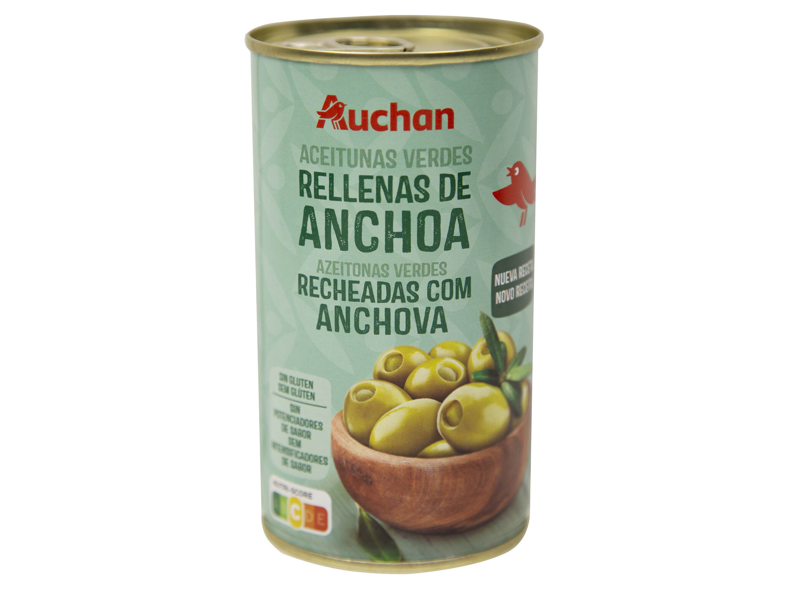 AZEITONA VERDE AUCHAN COM ANCHOVA 350(150)G
