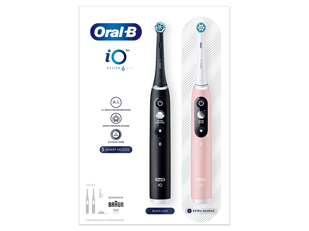 ESCOVA DENTES EL&Eacute;TRICA ORAL-B IO 6 DUO 2X UNIDADES PRETO/ROSA