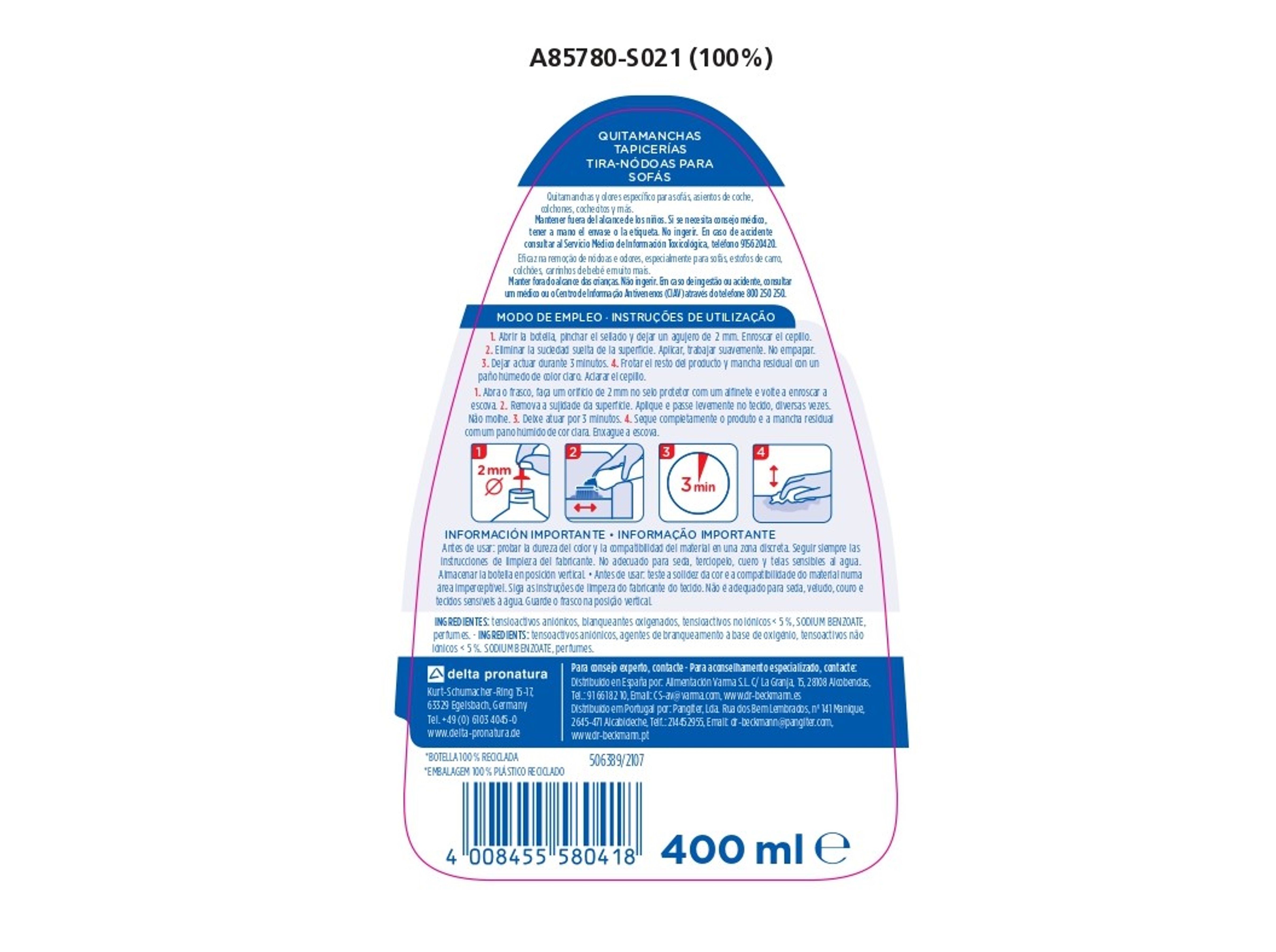 TIRA N&Oacute;DOAS DR.BECKMANN LIMPA ESTOFOS 400 ML image number 1
