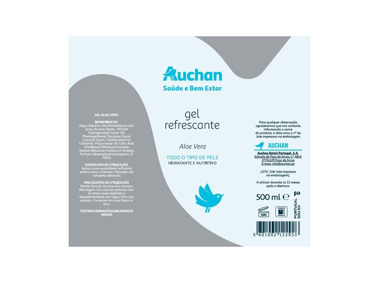 GEL REFRESCANTE AUCHAN SA&Uacute;DE E BEM ESTAR ALOE VERA 500ML image number 2