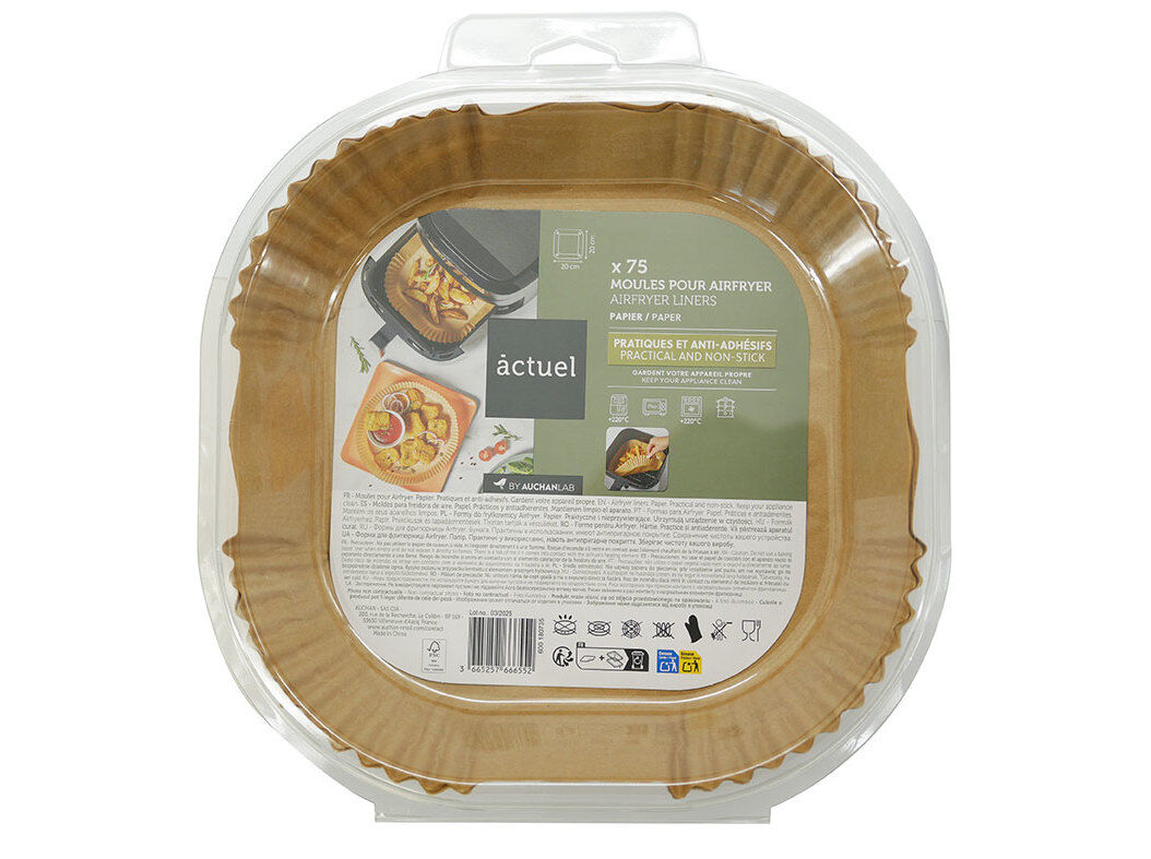 MOLDES DE PAPEL PARA AIR FRYER ACTUEL KRAFT 75 UNIDADES 20X20CM