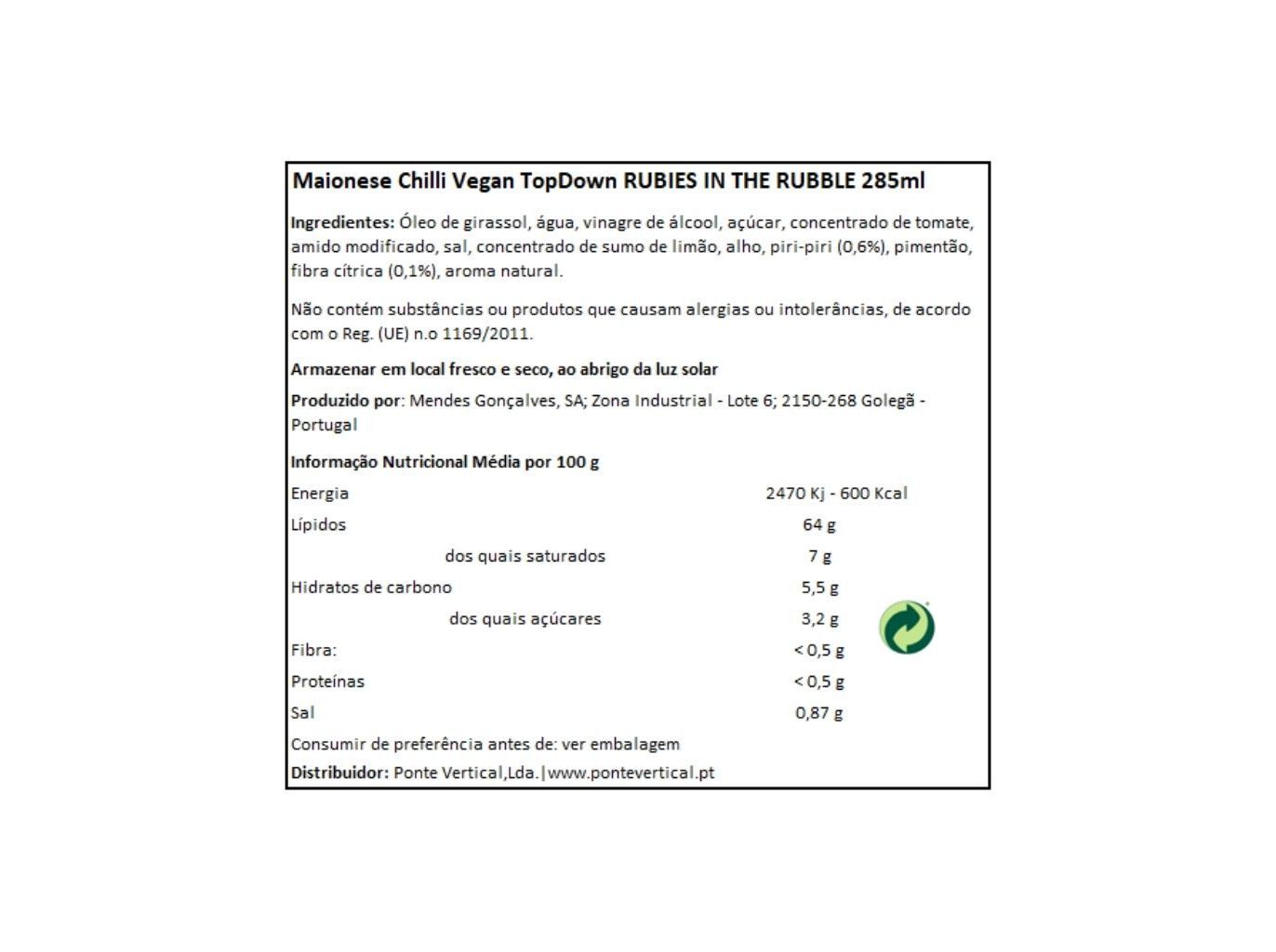 MAIONESE RUBIES IN THE RUBBLE CHILLI VEGAN 285 ML image number 1