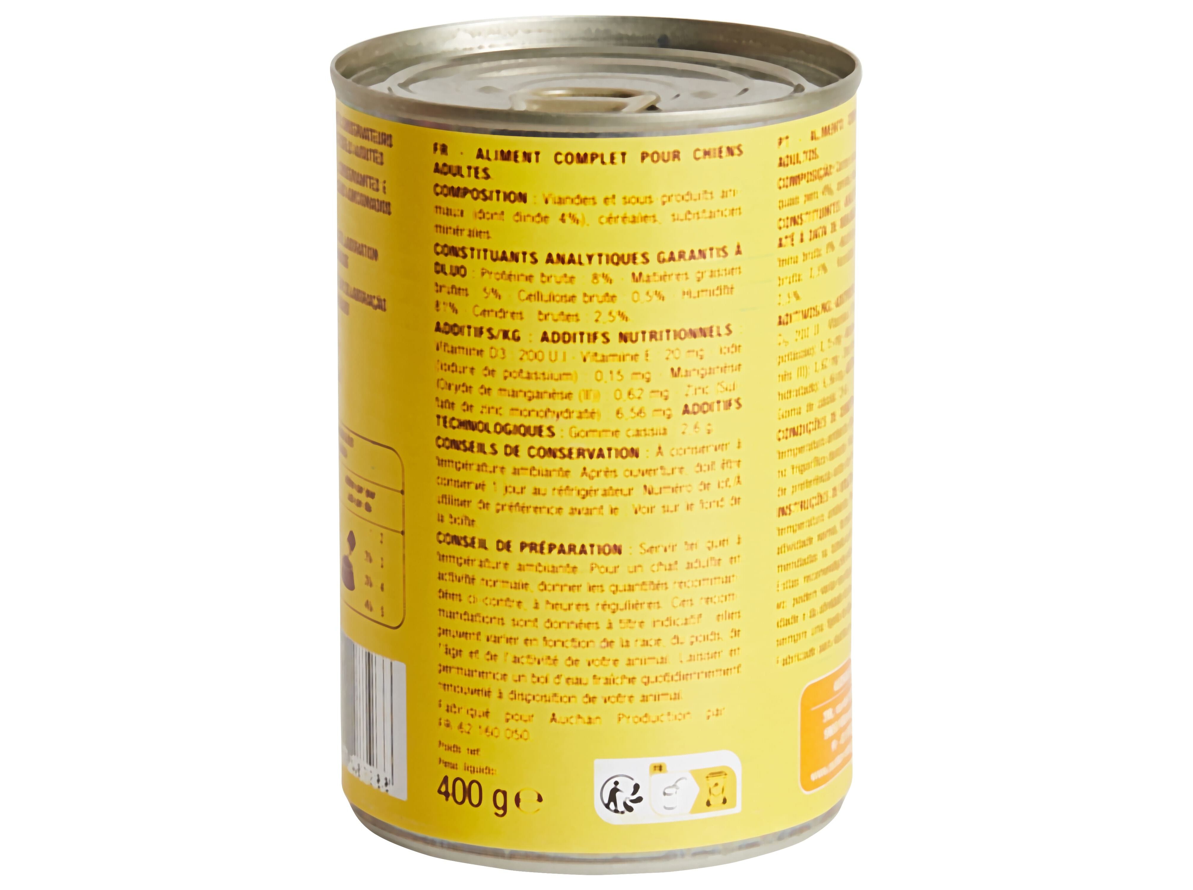 COMIDA H&Uacute;MIDA PARA C&Atilde;O AUCHAN TERRINA PERU 400 G image number 2