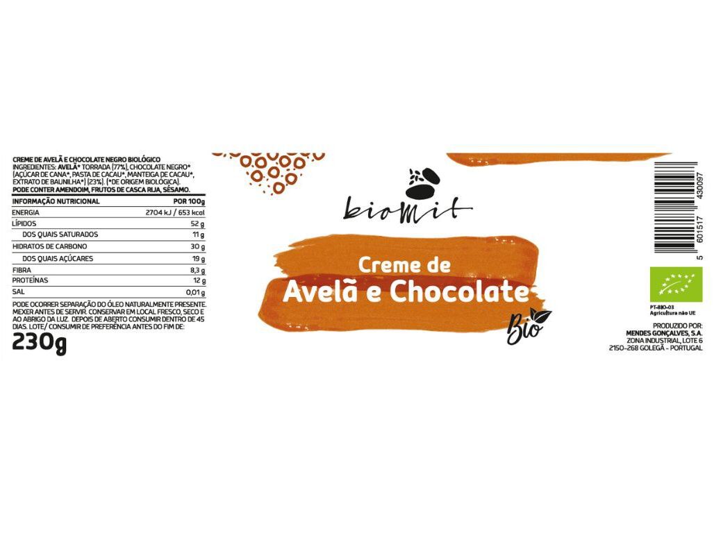 CREME AVEL&Atilde; BIO BIOMIT CHOCOLATE 230G image number 1
