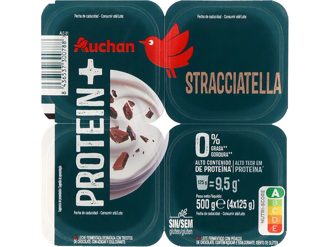 IOGURTE MAGRO PROTEIN+ AUCHAN STRACCIATELLA SEM GL&Uacute;TEN 4X125G image number 1