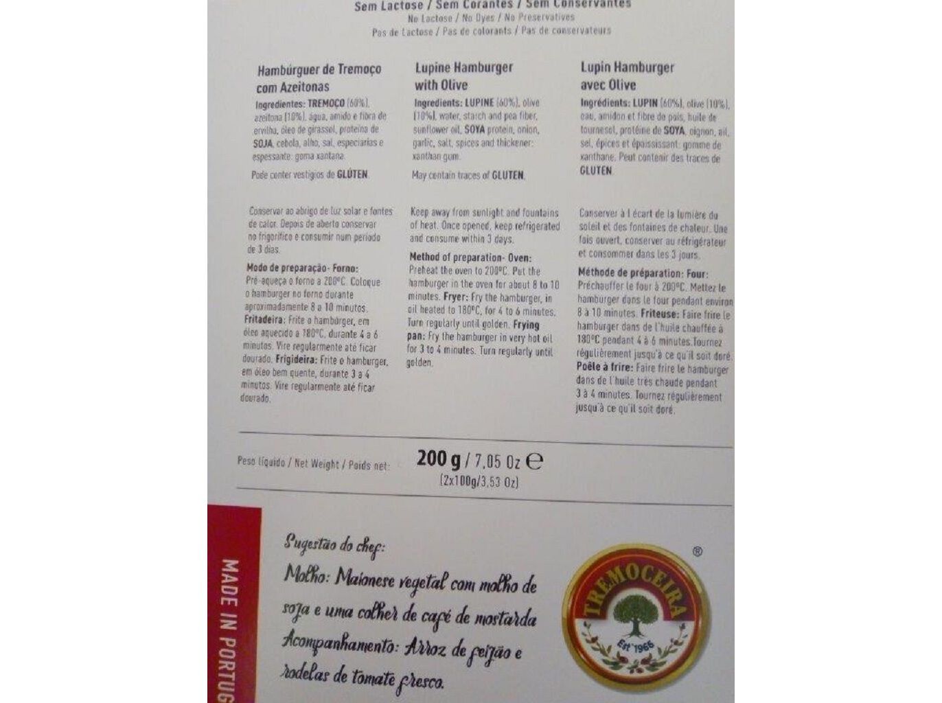 HAMBURGUER TREMOCEIRA TREMO&Ccedil;O COM AZEITONA 200G image number 1