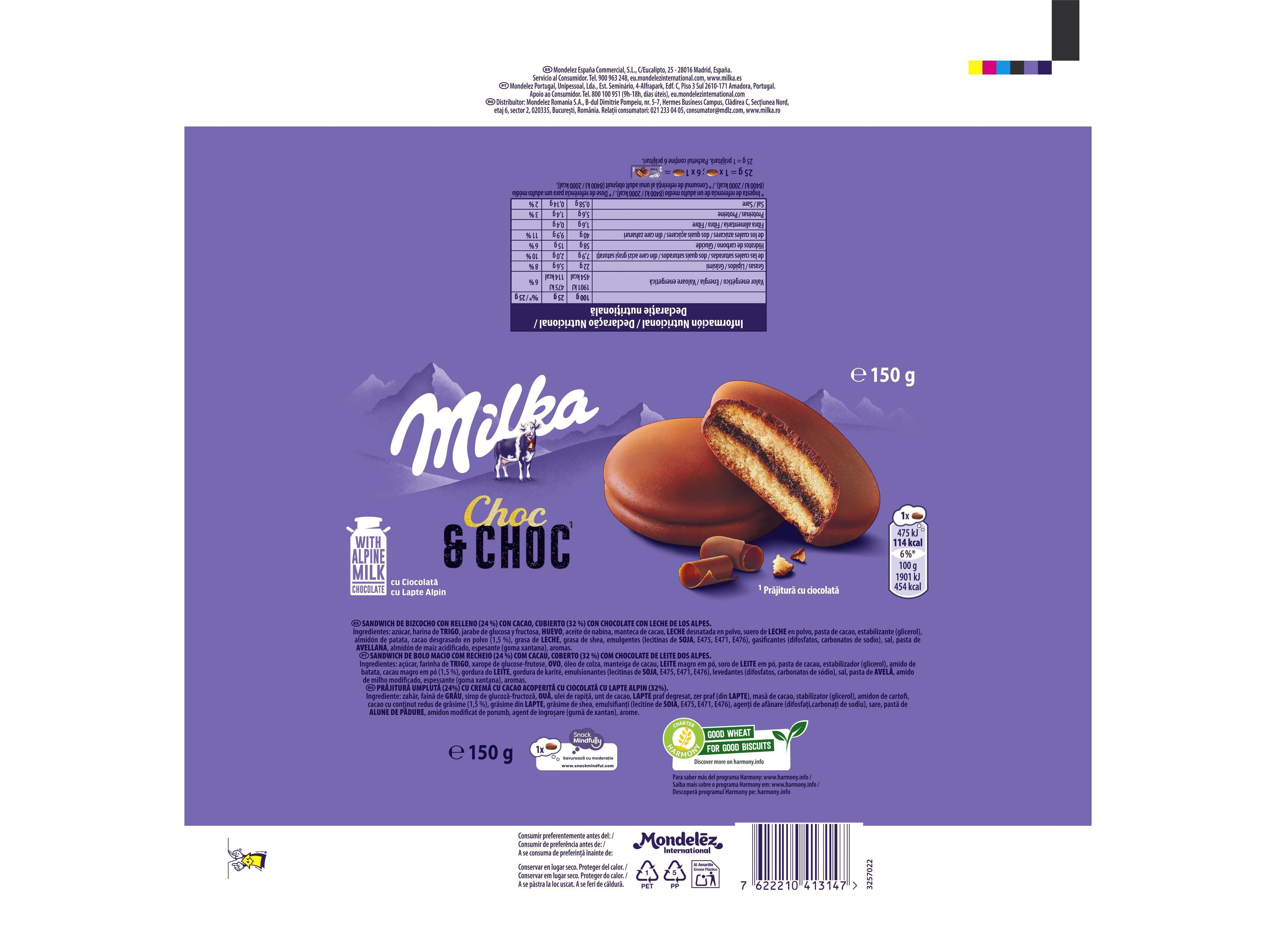 BOLACHA RECHEADA MILKA CHOC & CHOC 150G image number 1