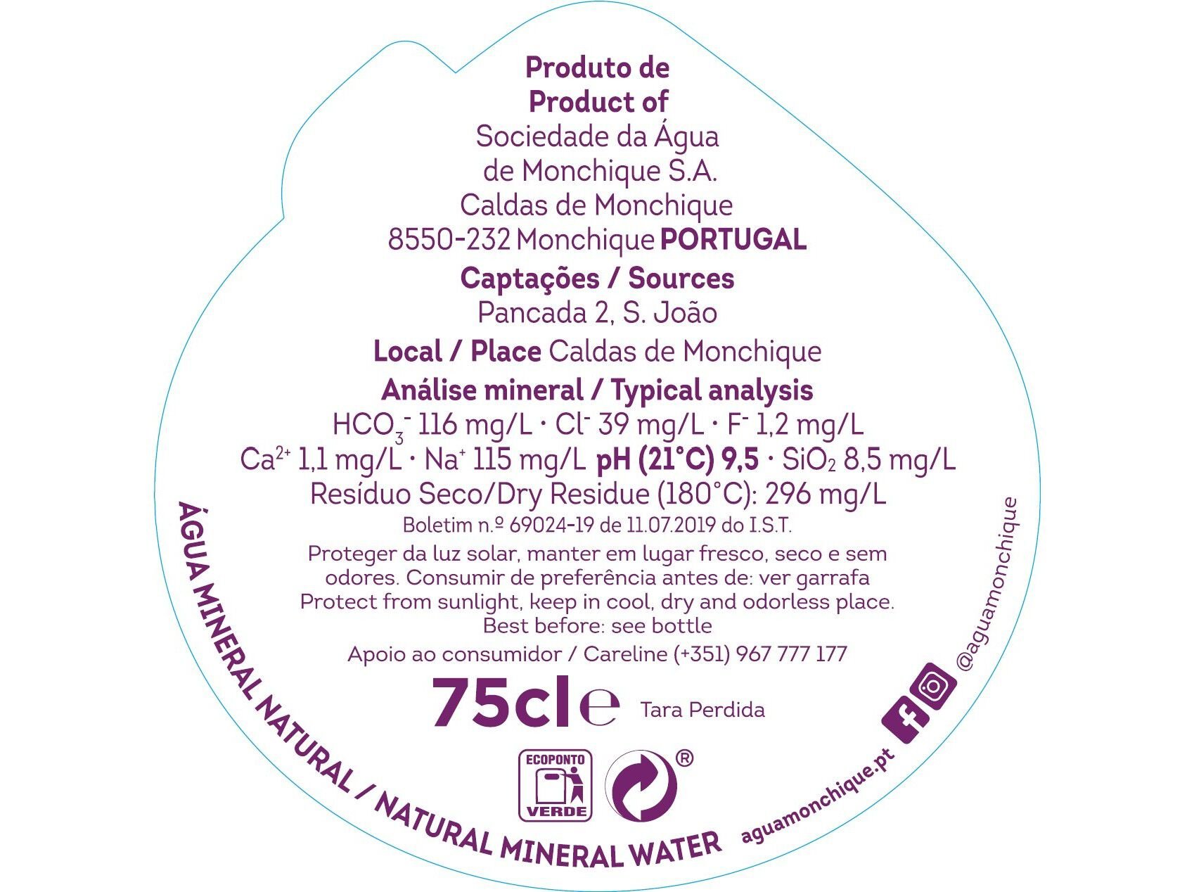 &Aacute;GUA MINERAL NATURAL MONCHIQUE VIDRO 0.75L image number 1