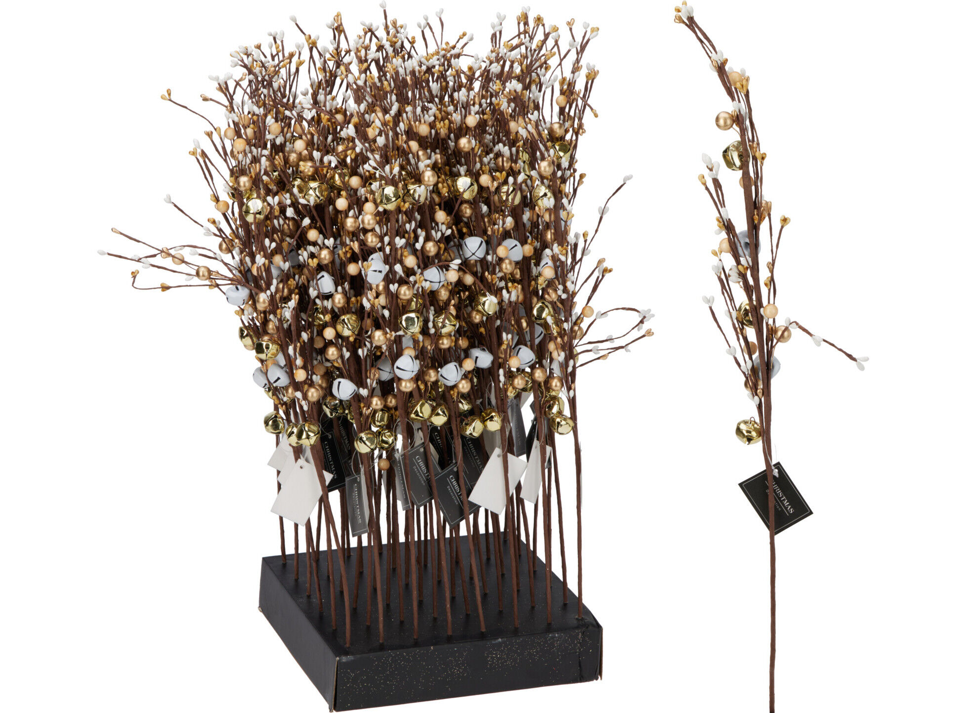 RAMO DE NATAL DOURADO / BRANCO 60CM image number 1