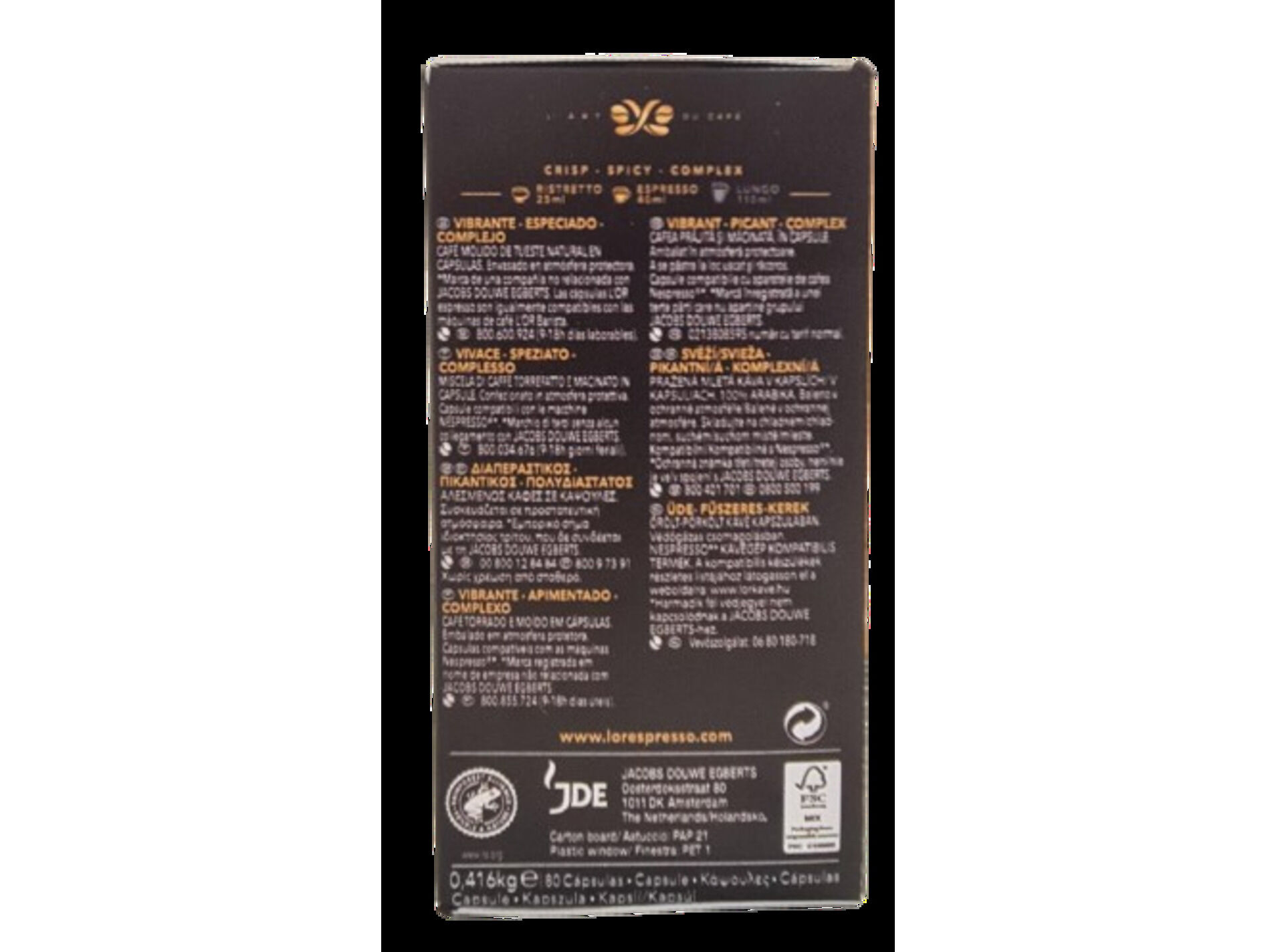 C&Aacute;PSULAS CAF&Eacute; L'OR RISTRETTO 80 UN image number 0