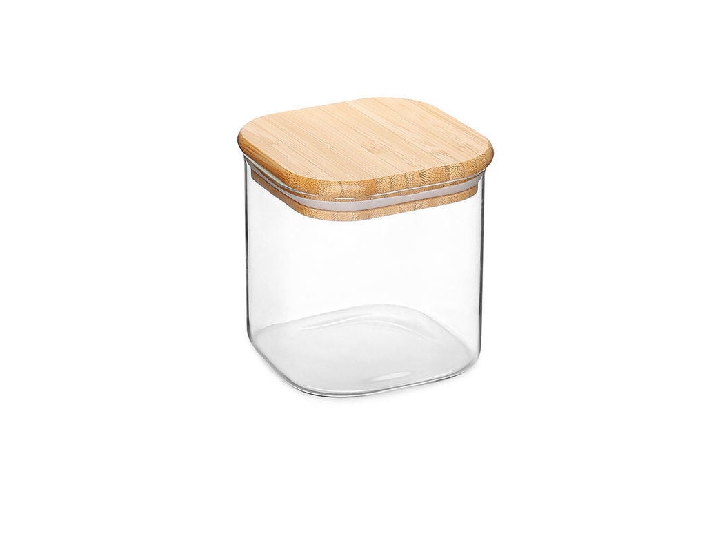 FRASCO VIDRO QUADRADO TAMPA BAMBU 800ML