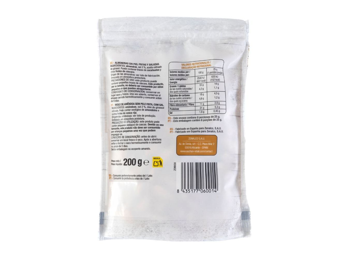 MIOLO DE AM&Ecirc;NDOA COM SAL AUCHAN 200 G image number 1