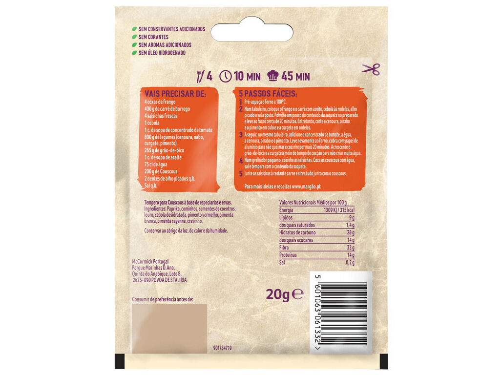 MISTURA PARA COUSCOUS MARG&Atilde;O 20G image number 1