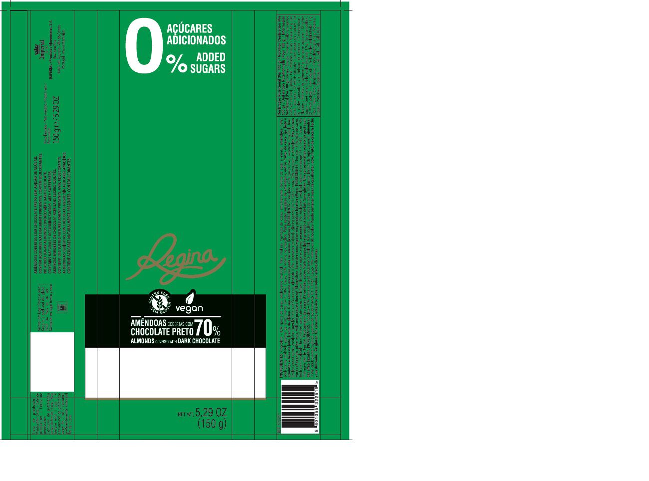 AM&Ecirc;NDOAS REGINA CHOCOLATE 70%CACAU VEGAN SEM A&Ccedil;&Uacute;CAR 150G image number 1