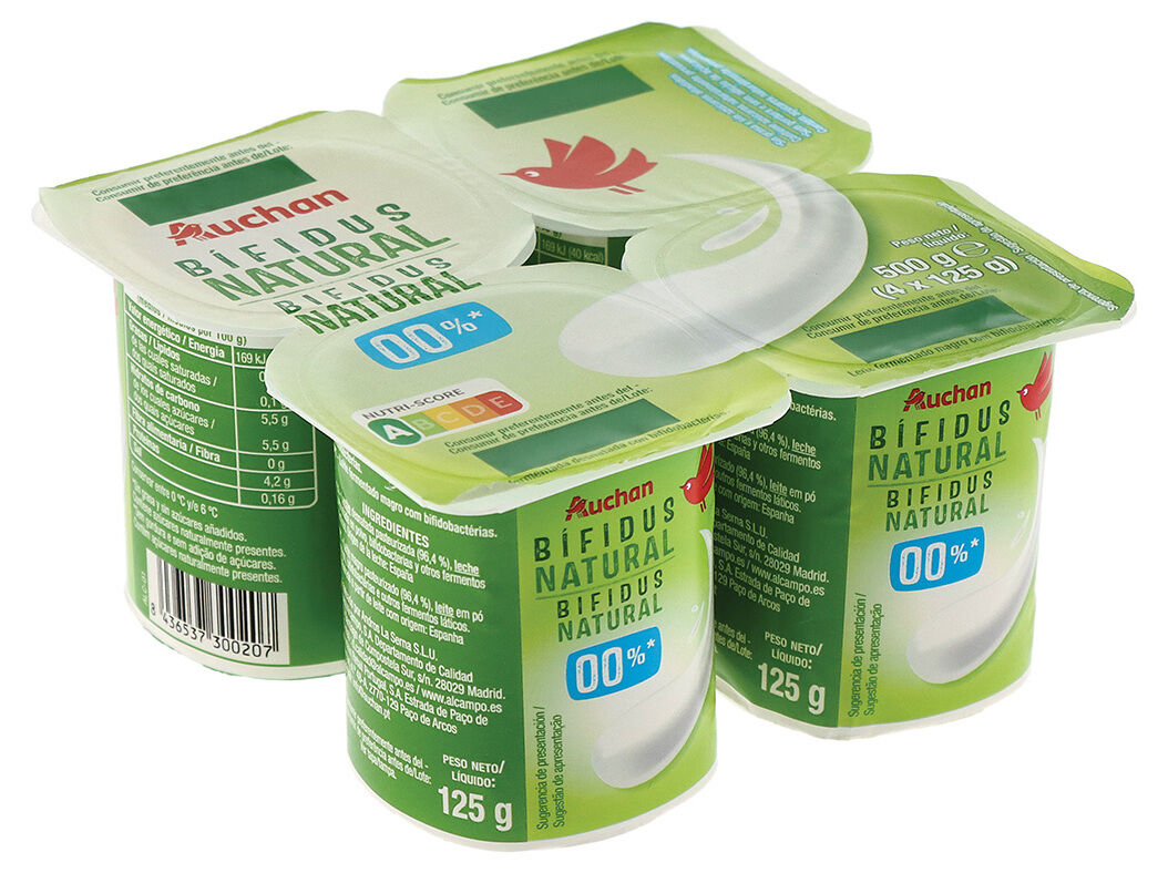 IOGURTE BIFIDUS AUCHAN MAGRO NATURAL 4X125G image number 0