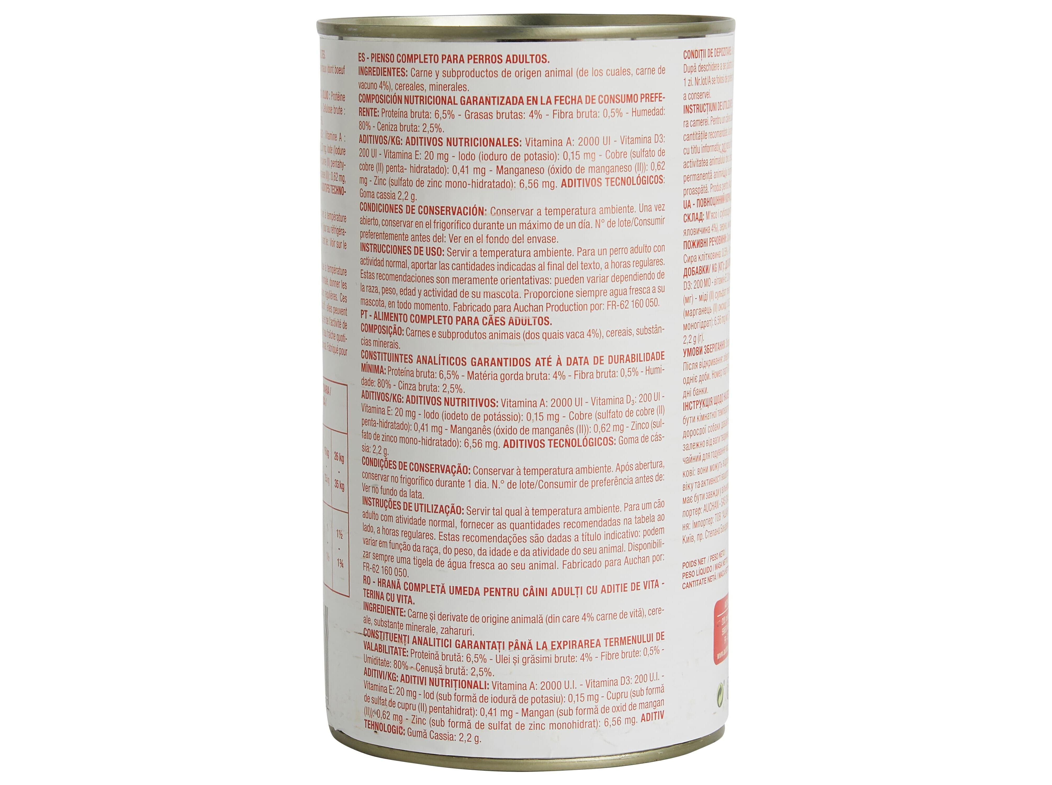 COMIDA H&Uacute;MIDA PARA C&Atilde;O POLEGAR TERRINA COM VACA 1200G image number 1