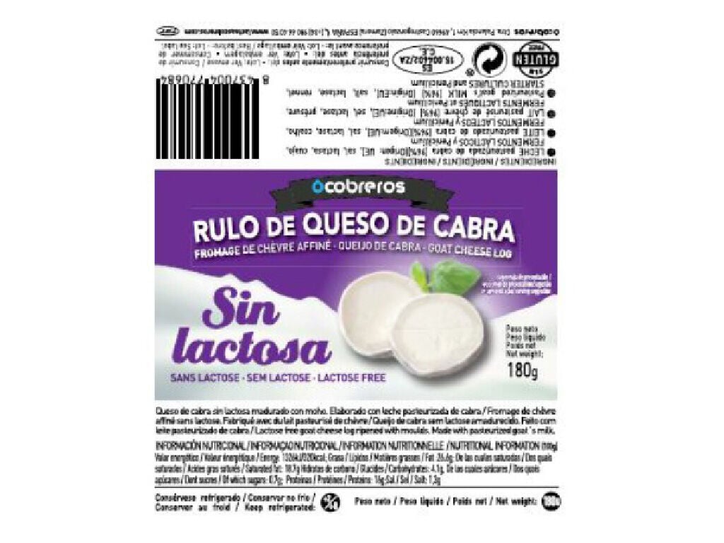 QUEIJO ROLO DE CABRA COBREROS SEM LACTOSE 180 G image number 1