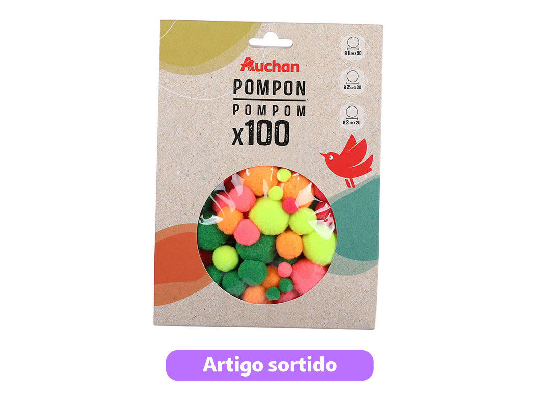 POMPONS AUCHAN FUN 100 UNIDADES CORES SORTIDAS image number 1