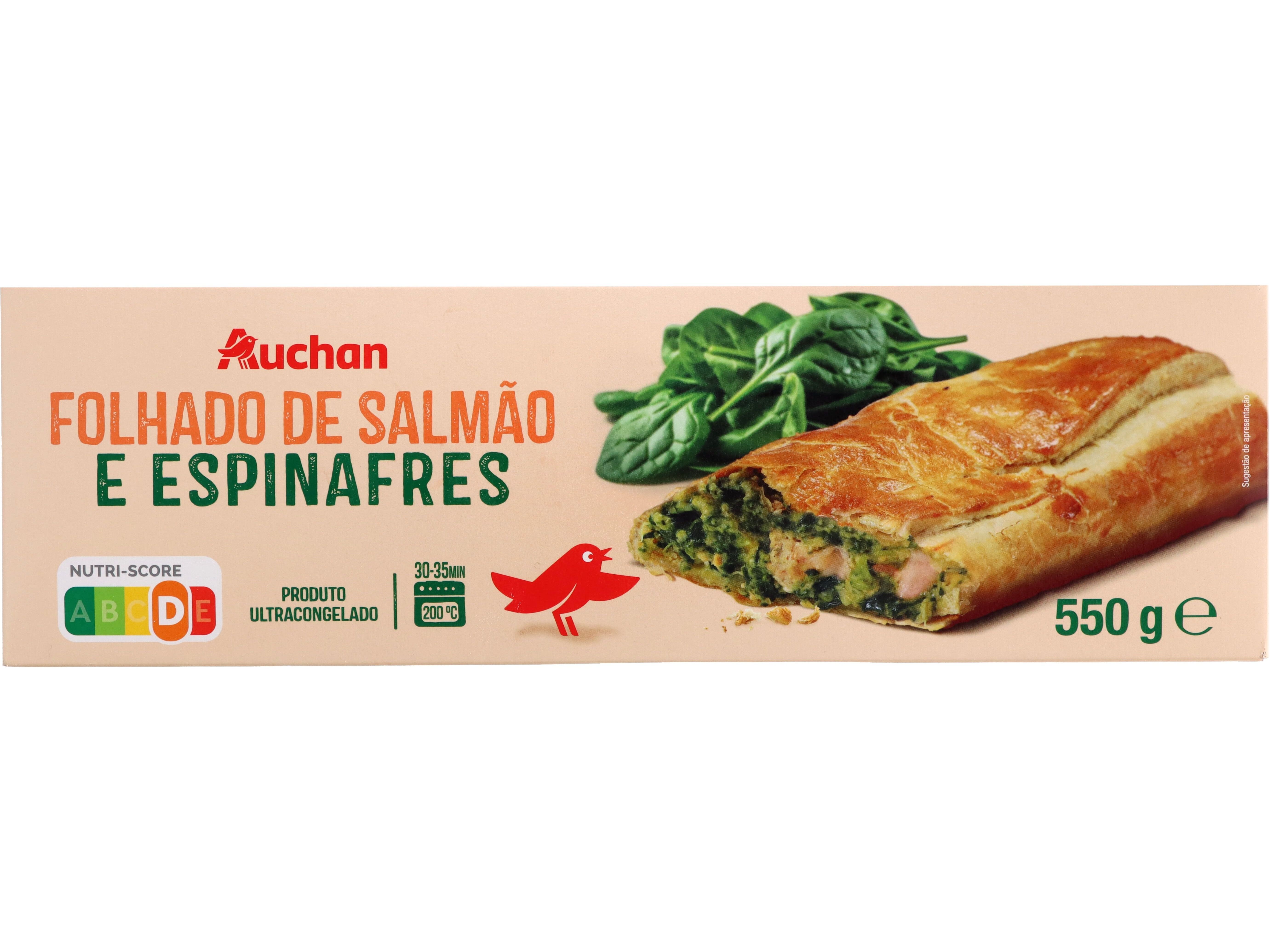 FOLHADO AUCHAN SALM&Atilde;O E ESPINAFRES 550G