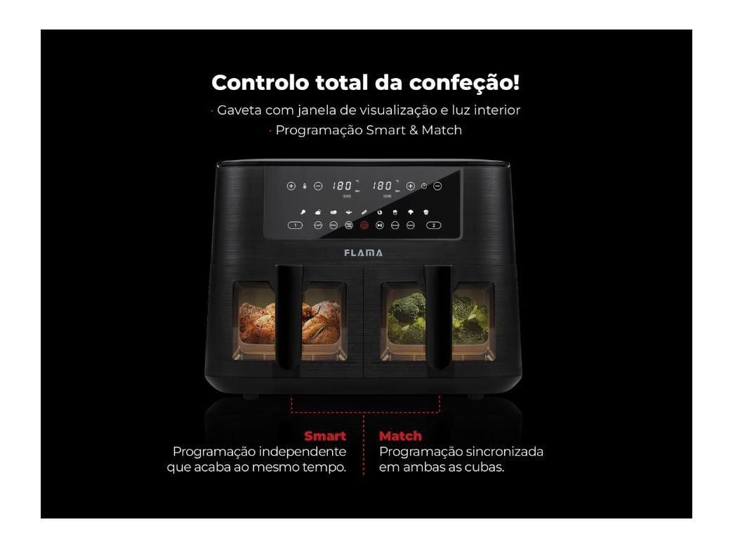 FRITADEIRA SEM &Oacute;LEO AIR FRYER FLAMA 698FL PRETA 2 CUBAS 8L image number 3