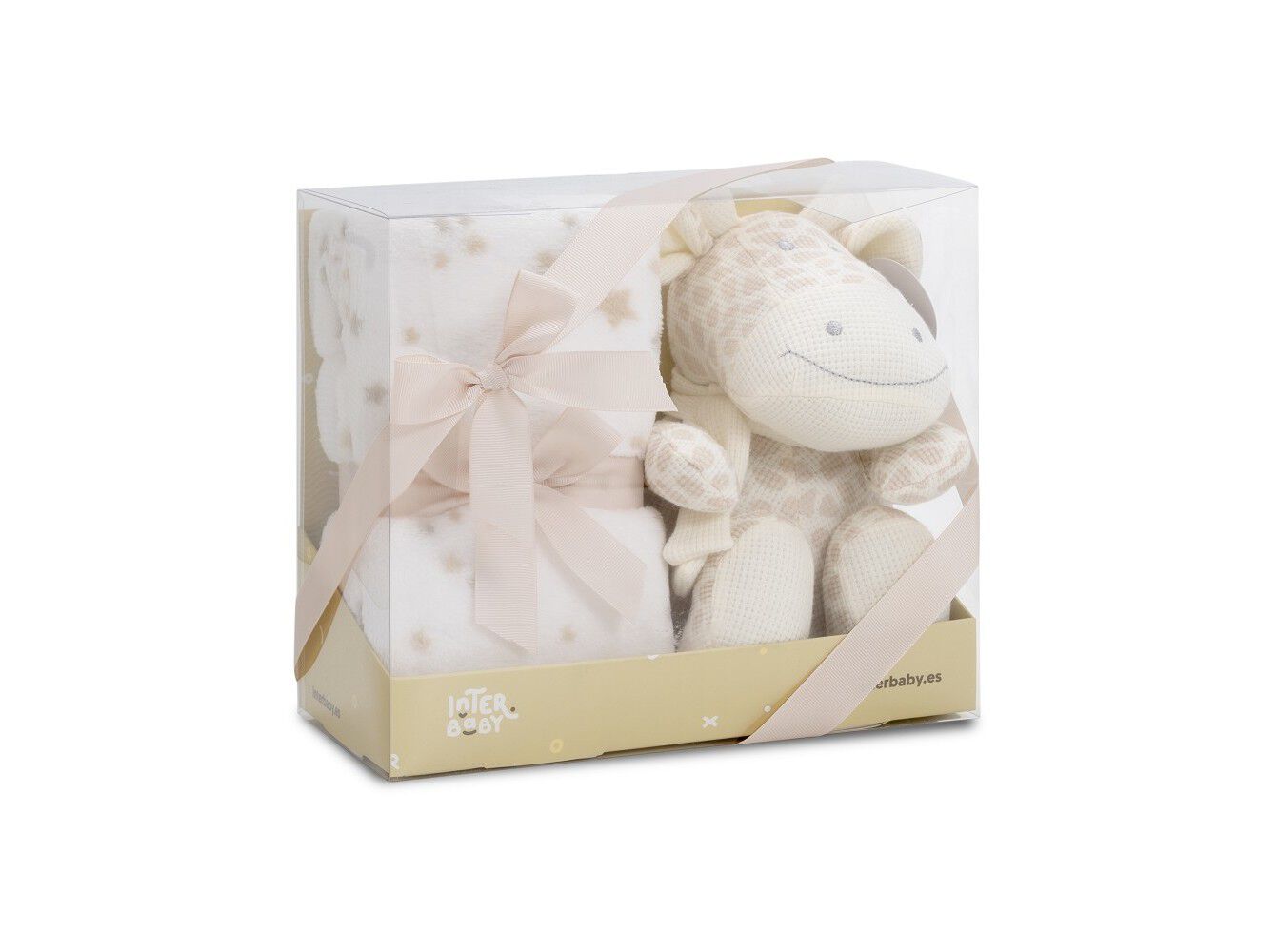 CONJUNTO DE MANTA + PELUCHE INTERBABY ALGOD&Atilde;O GIRAFA BEGE