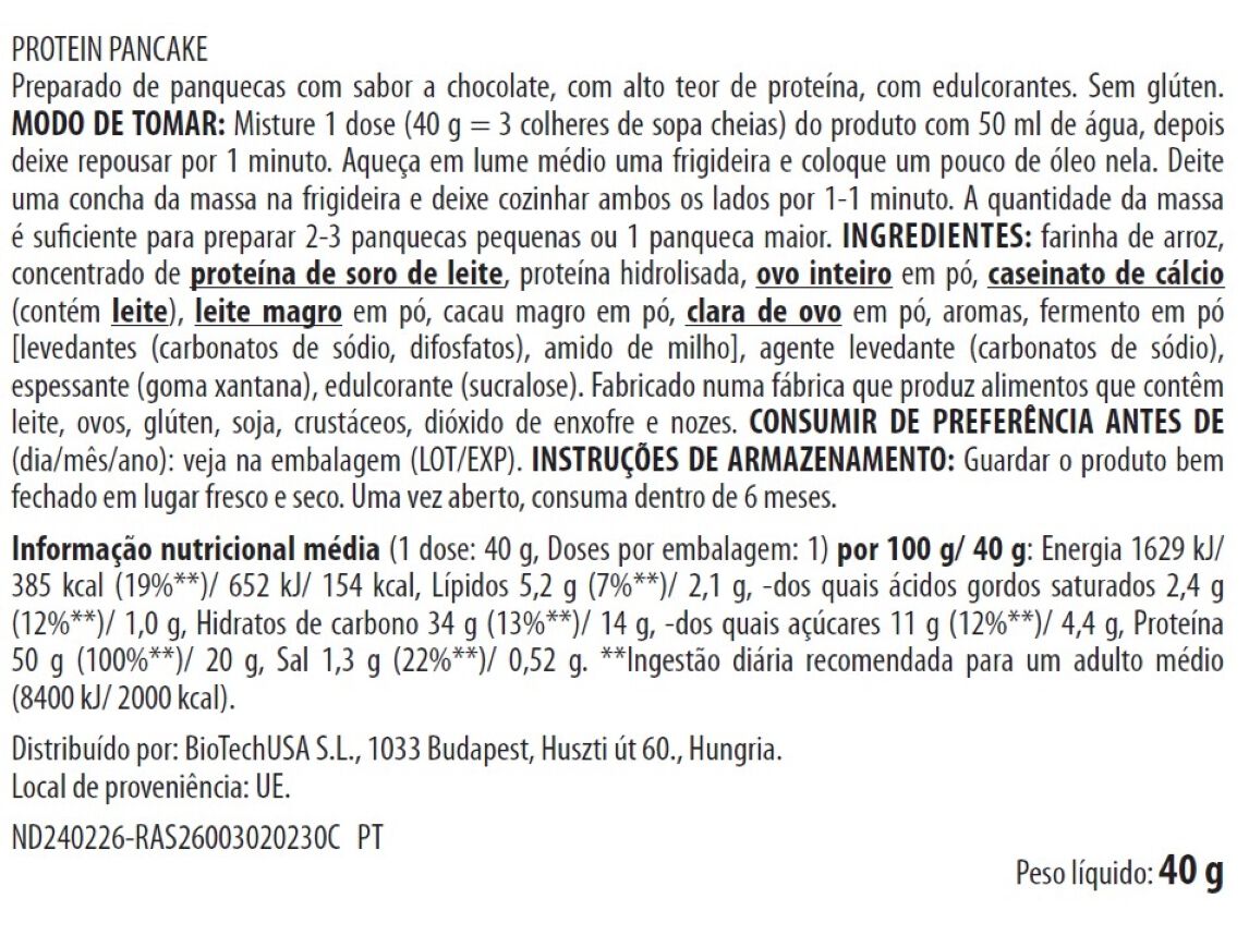 PREP PANQUECA PROT BIOTECH USA CHOCO 40G image number 1