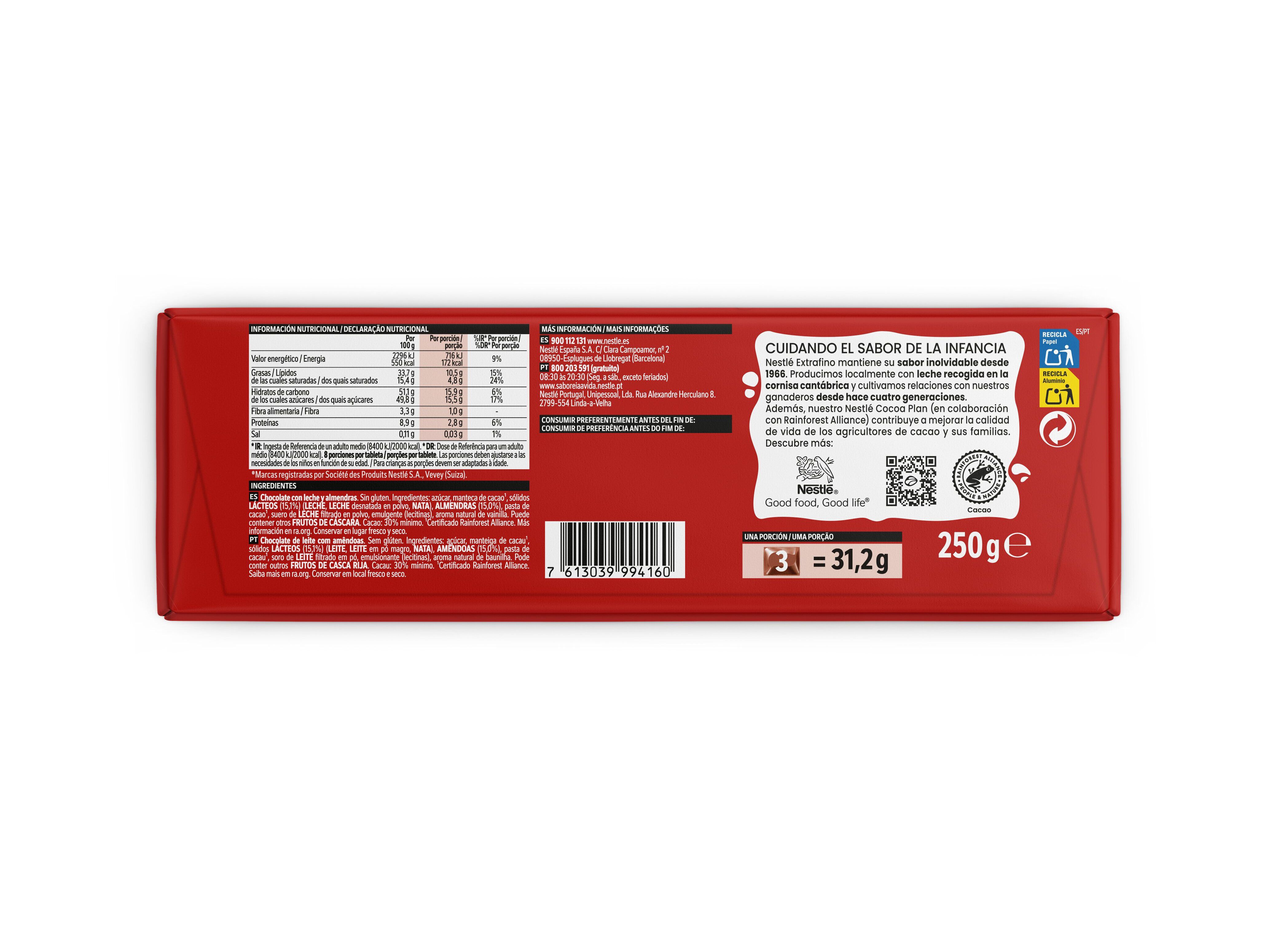 CHOCOLATE NESTL&Eacute; EXTRAFINO LEITE E AM&Ecirc;NDOAS 250G image number 2