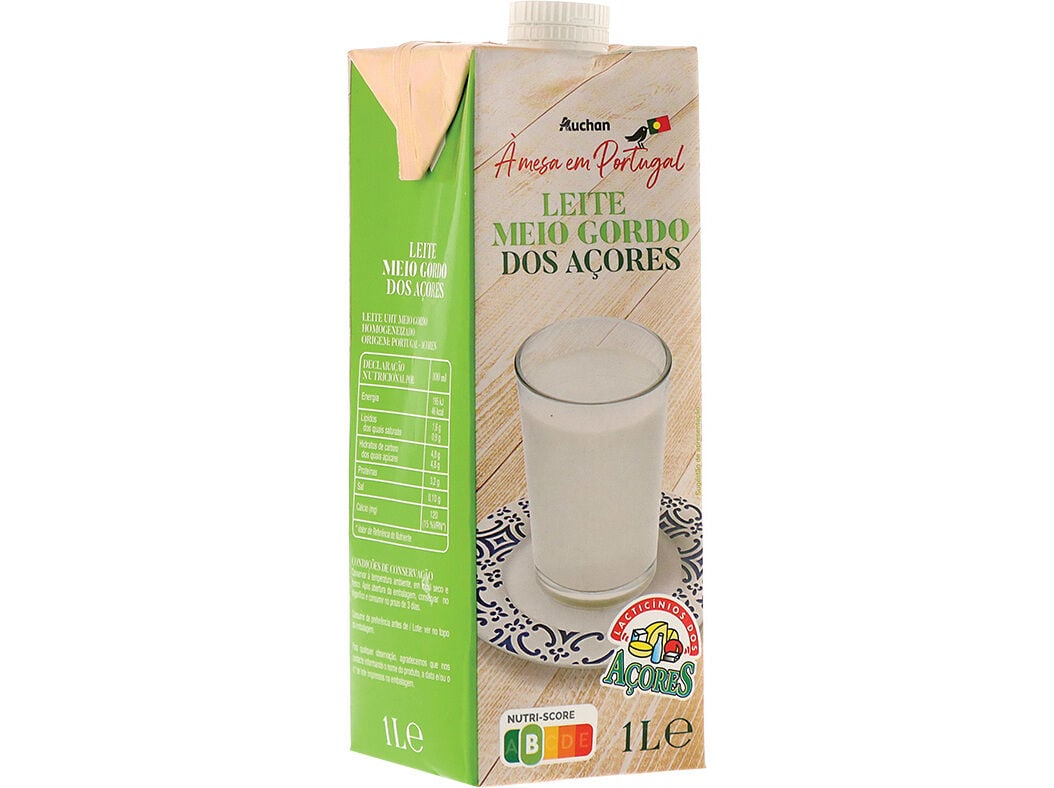 LEITE MEIO GORDO AUCHAN &Agrave; MESA EM PORTUGAL A&Ccedil;ORES 1L image number 1
