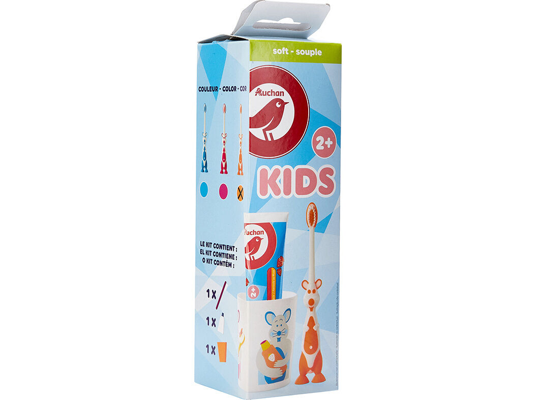 KIT AUCHAN KIDS HIGIENE ORAL 2+ MORANGO