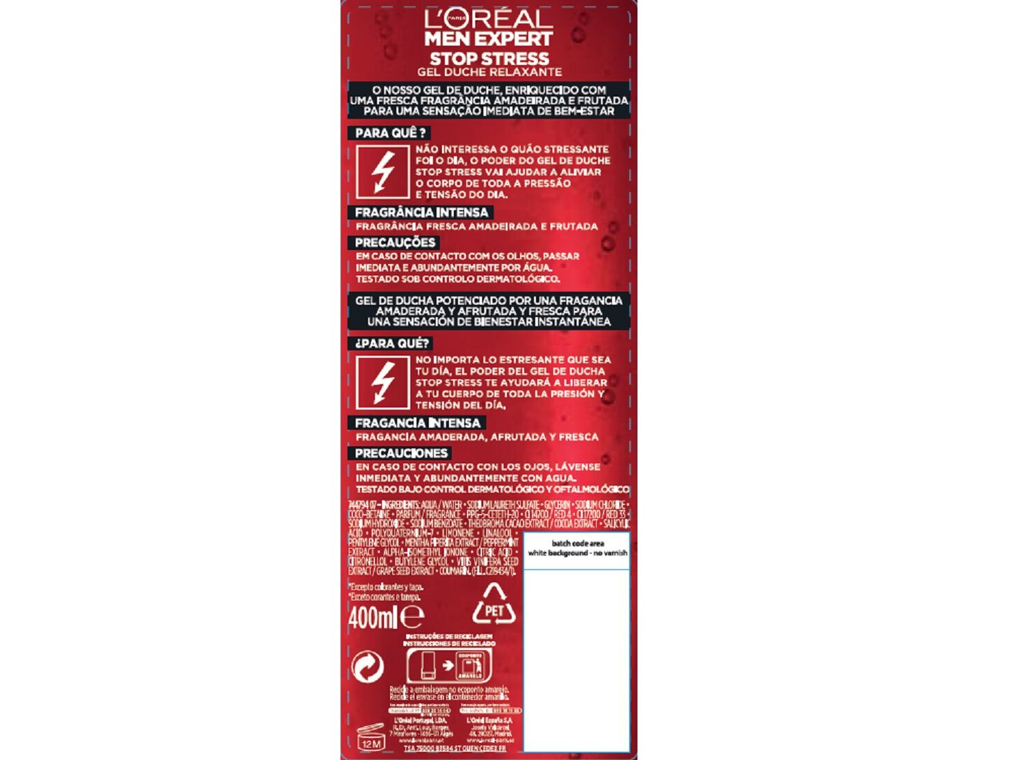 GEL MEN EXPERT DE BANHO STRESS RESIST 400ML image number 1