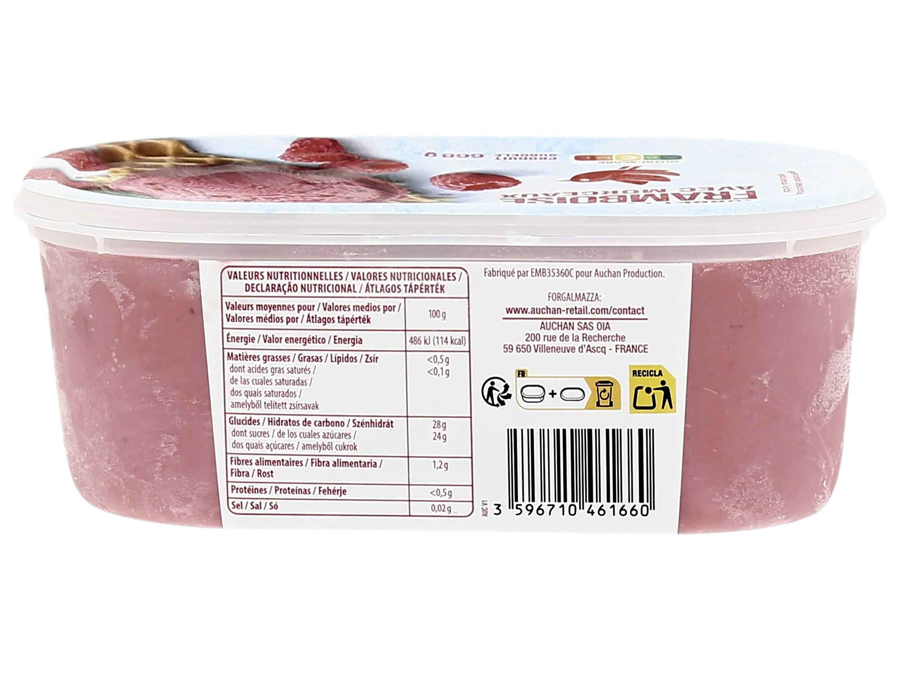 SORBET AUCHAN FRAMBOESA COM PEDA&Ccedil;OS 1L image number 2