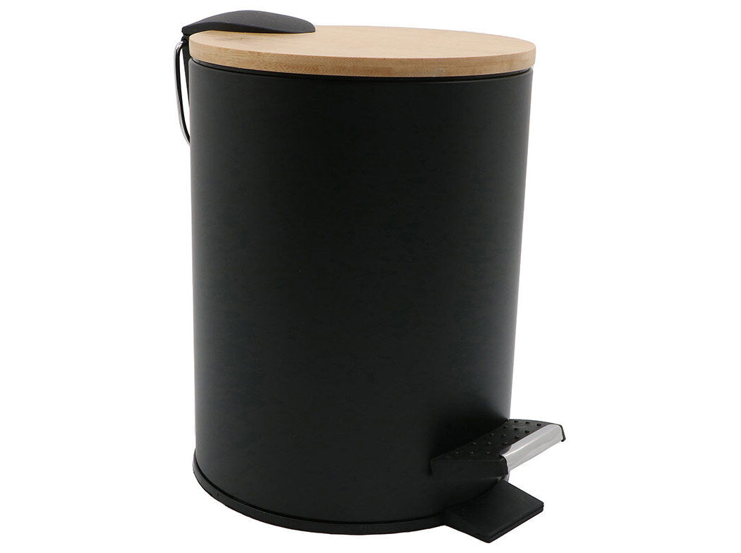 CAIXOTE LIXO METAL ACTUEL PRETO TAMPA BAMBOO 3L