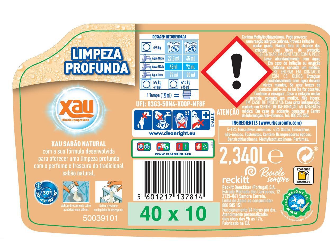 DETERGENTE ROUPA M&Aacute;QUINA L&Iacute;QUIDO XAU SAB&Atilde;O NATURAL 52DOSES image number 1