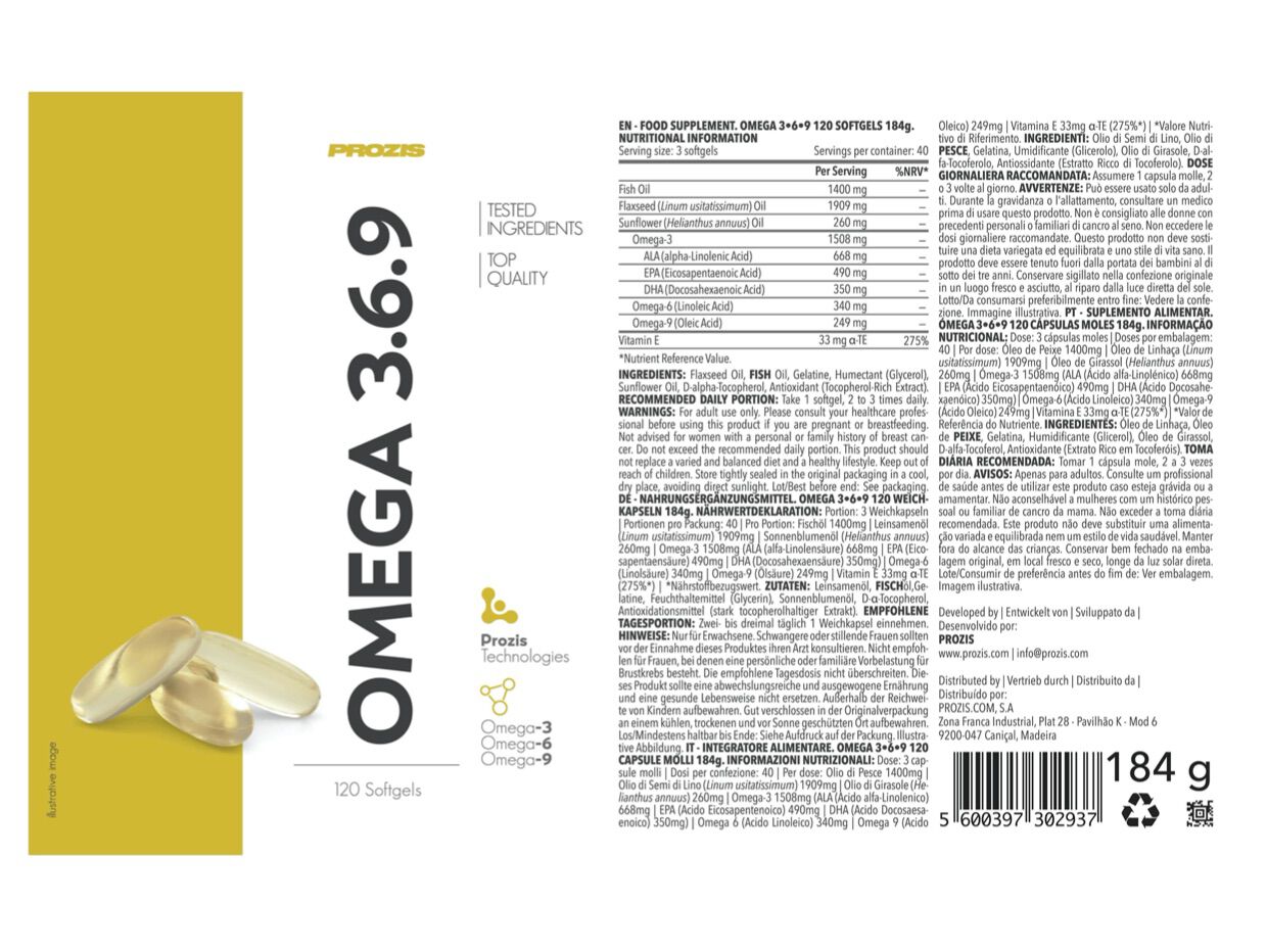 SUPLEMENTO PROZIS &Oacute;MEGA 3 6 9 120 CAPS image number 1