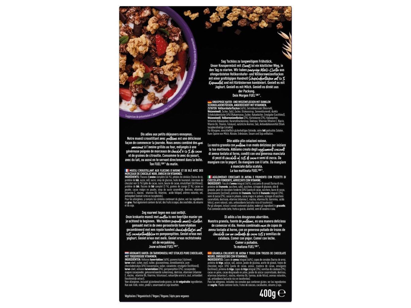 GRANOLA FUEL PROTEIN COM PEDA&Ccedil;OS DE CHOCOLATE 400G image number 1
